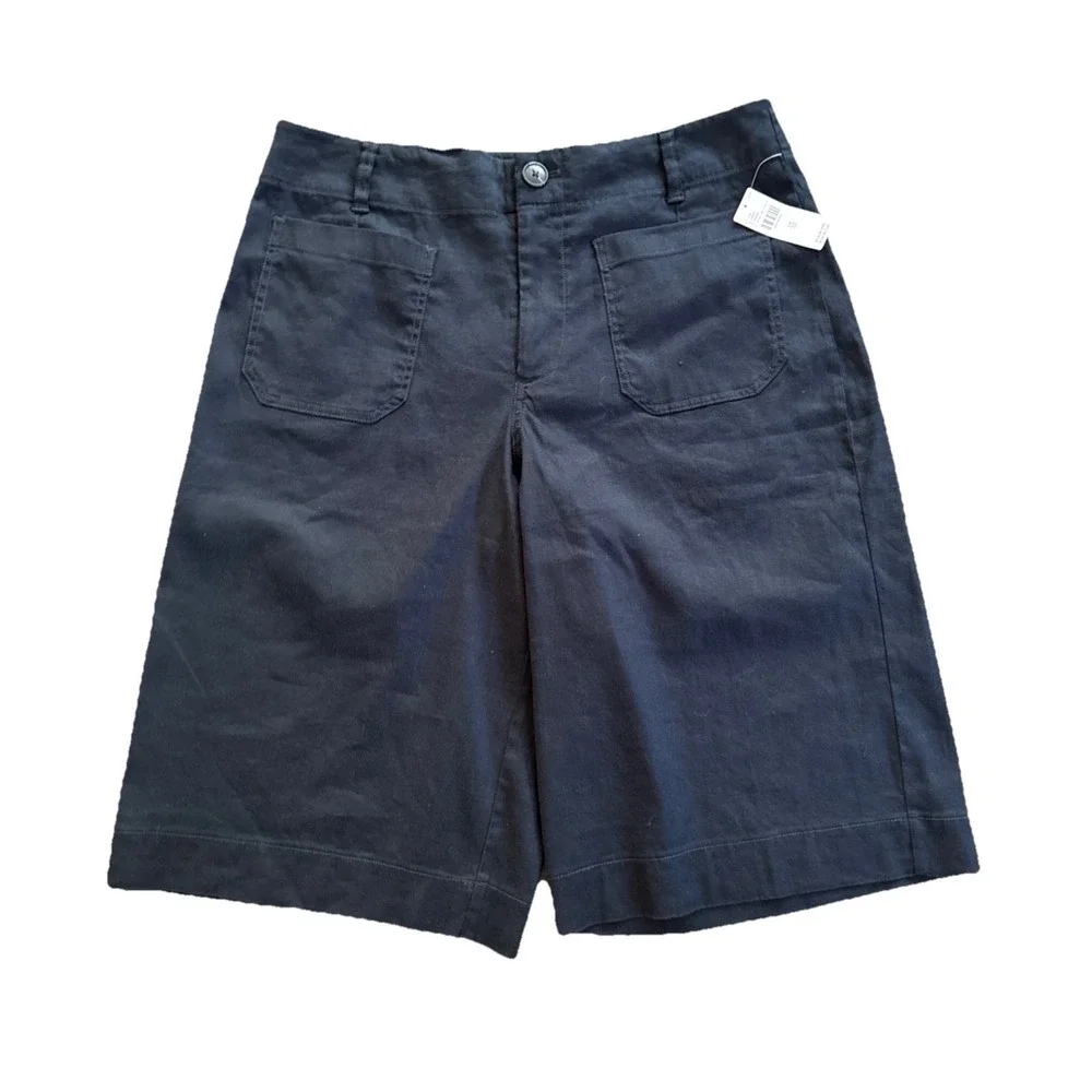 Maeve Colette Longline Shorts Women 33 Black Linen High Rise Anthropologie NWT